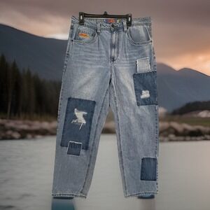 Empyre Jeans Mens 34 Blue Relax Fit Patchwork Distressed Denim Baggy Skate